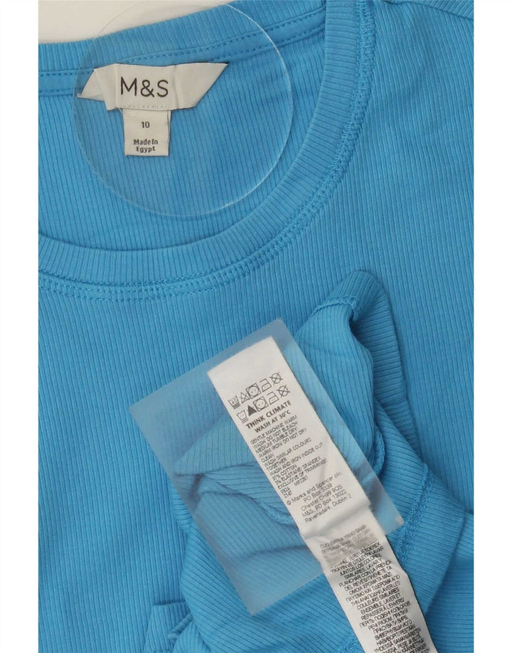 Top pentru femei Marks & Spencer cu mânecă lungă UK 10 mic, albastru, bumbac