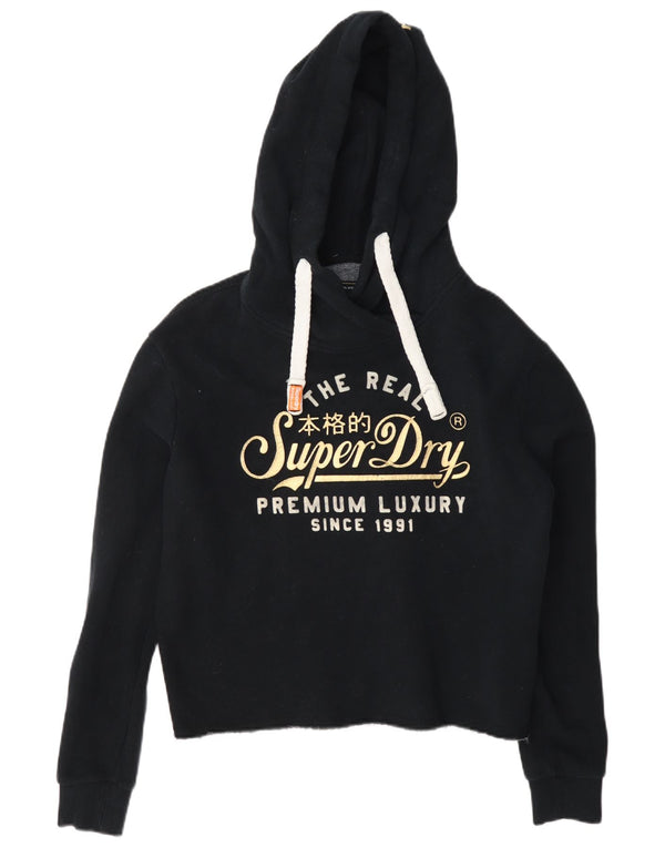 Superdry Womens Graphic Oversized Hoodie Jumper UK 8 Small Black Cotton