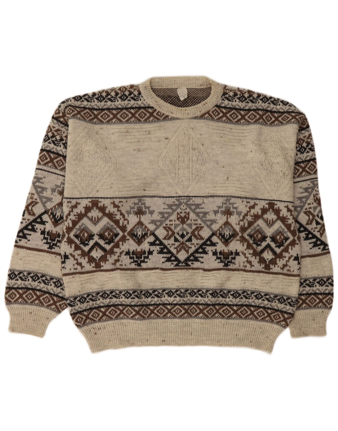 Pulover Vintage pentru bărbați cu gâtul turnat IT 48/50 Medium White Fair Isle