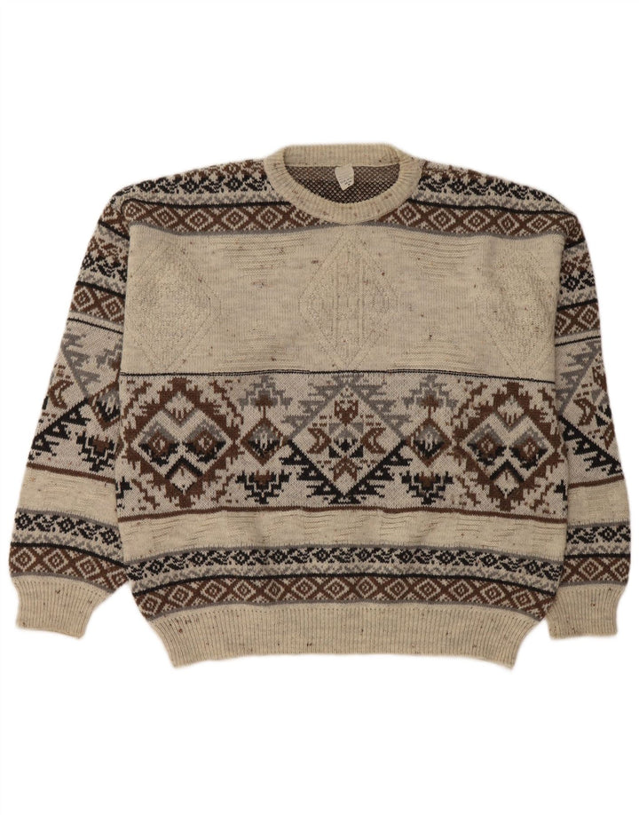 Pulover Vintage pentru bărbați cu gâtul turnat IT 48/50 Medium White Fair Isle