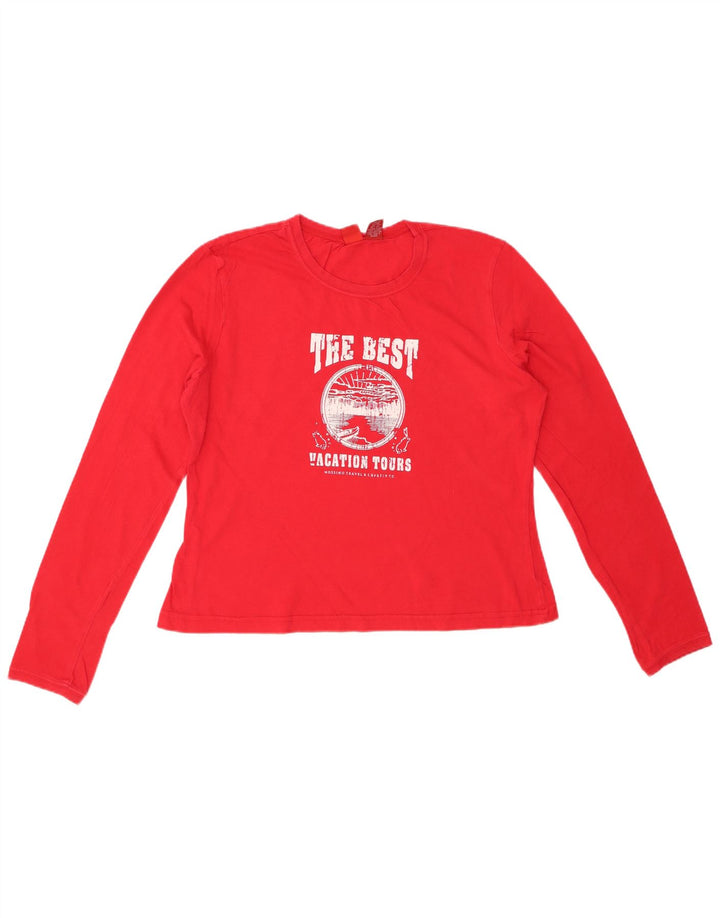 MOSSIMO Crop Graphic Top pentru femei cu mânecă lungă UK 16, mare, roșu, bumbac