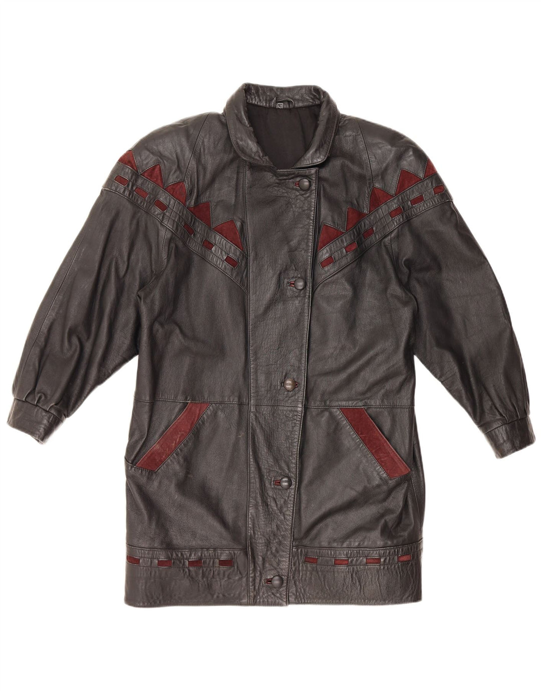 Palton de piele supradimensionat pentru femei VINTAGE IT 40 din piele neagră mică