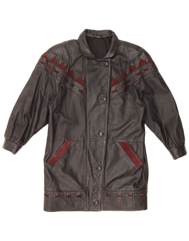 Palton de piele supradimensionat pentru femei VINTAGE IT 40 din piele neagră mică