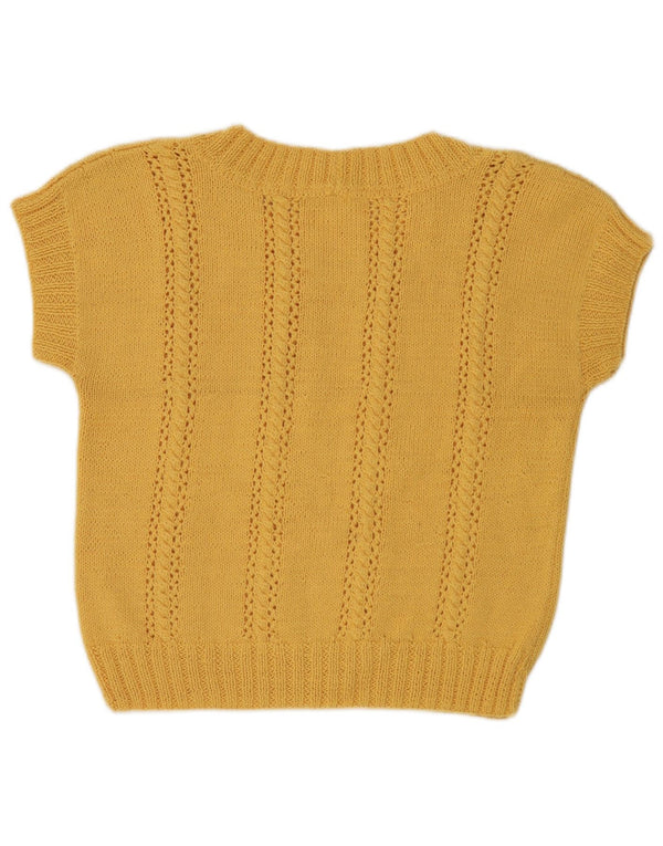 Pulover vintage pentru femei cu mânecă scurtă, cu gât de barcă, UK 14, galben mediu