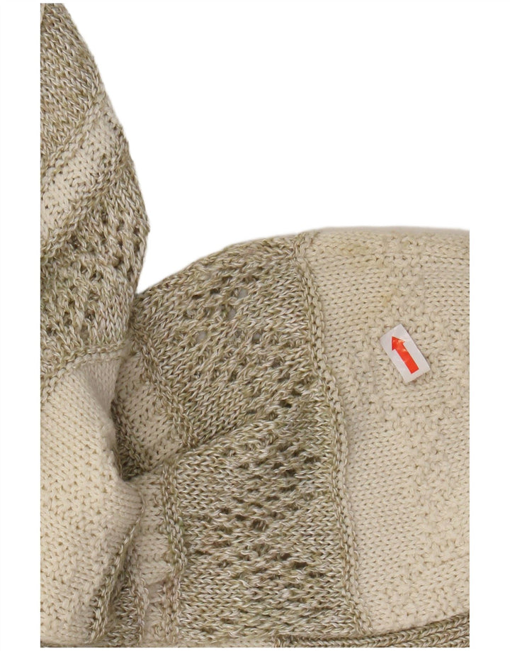 Pulover pentru femei VINTAGE cu gât de barcă UK 14, bumbac cu dungi mari, bej