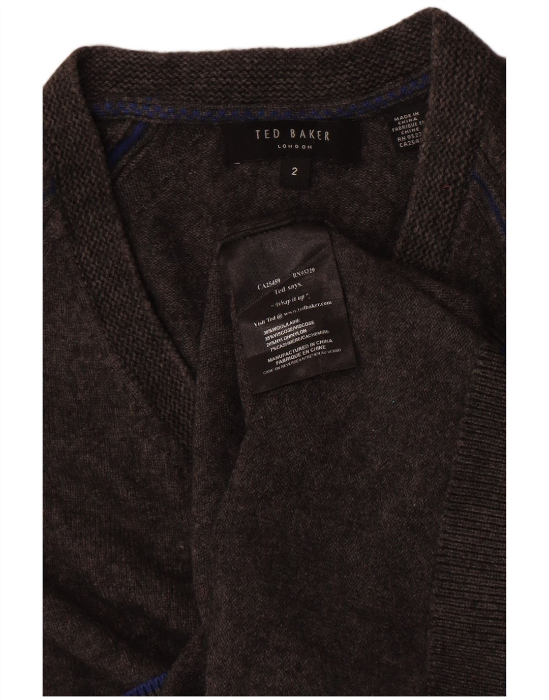 Pulover cu decolteu în V Ted Baker pentru bărbați, mărimea 2, lână gri mică
