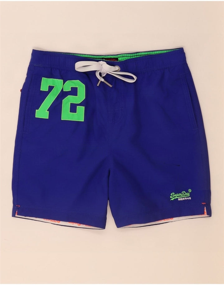 Pantaloni scurți de înot grafic Superdry pentru bărbați, poliester albastru mediu