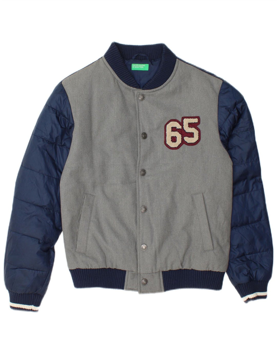 Benetton Boys Graphic Varsity Jacket 13-14 ani 3XL poliester gri