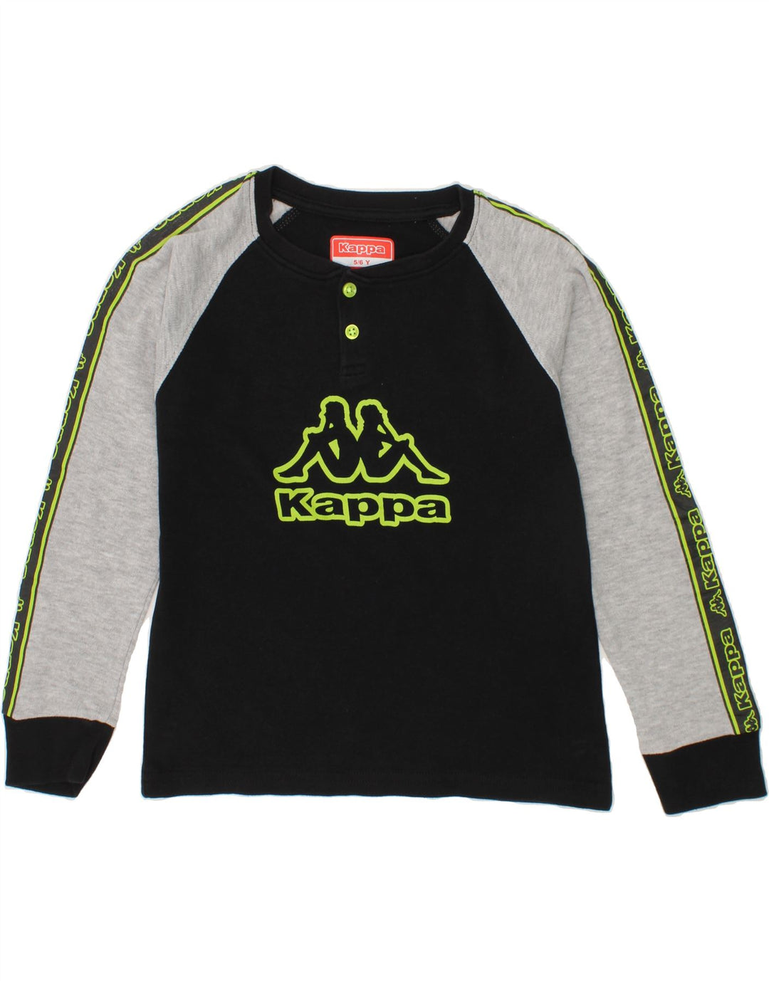KAPPA Boys Graphic Top Long Sleeve 5-6 Years Black Colourblock Vintage Kappa and Second-Hand Kappa from Messina Hembry 
