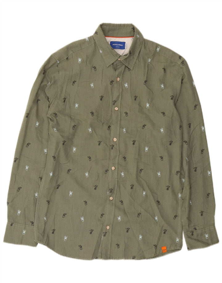 Cămașă pentru bărbați JACK & JONES, bumbac cu pete verzi medii
