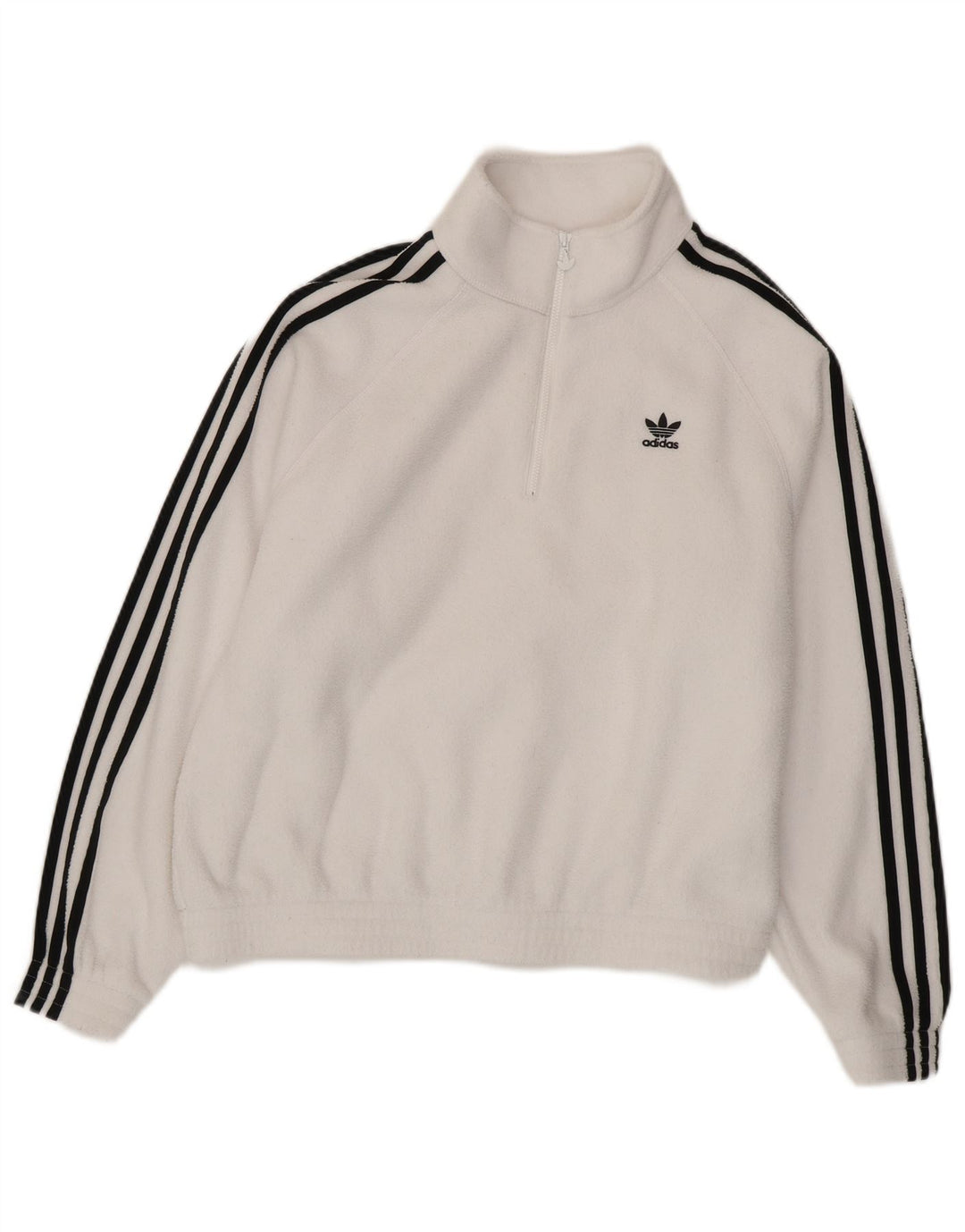 Pulover pentru femei Adidas supradimensionat cu fermoar și gât din lână UK 10, poliester alb mic