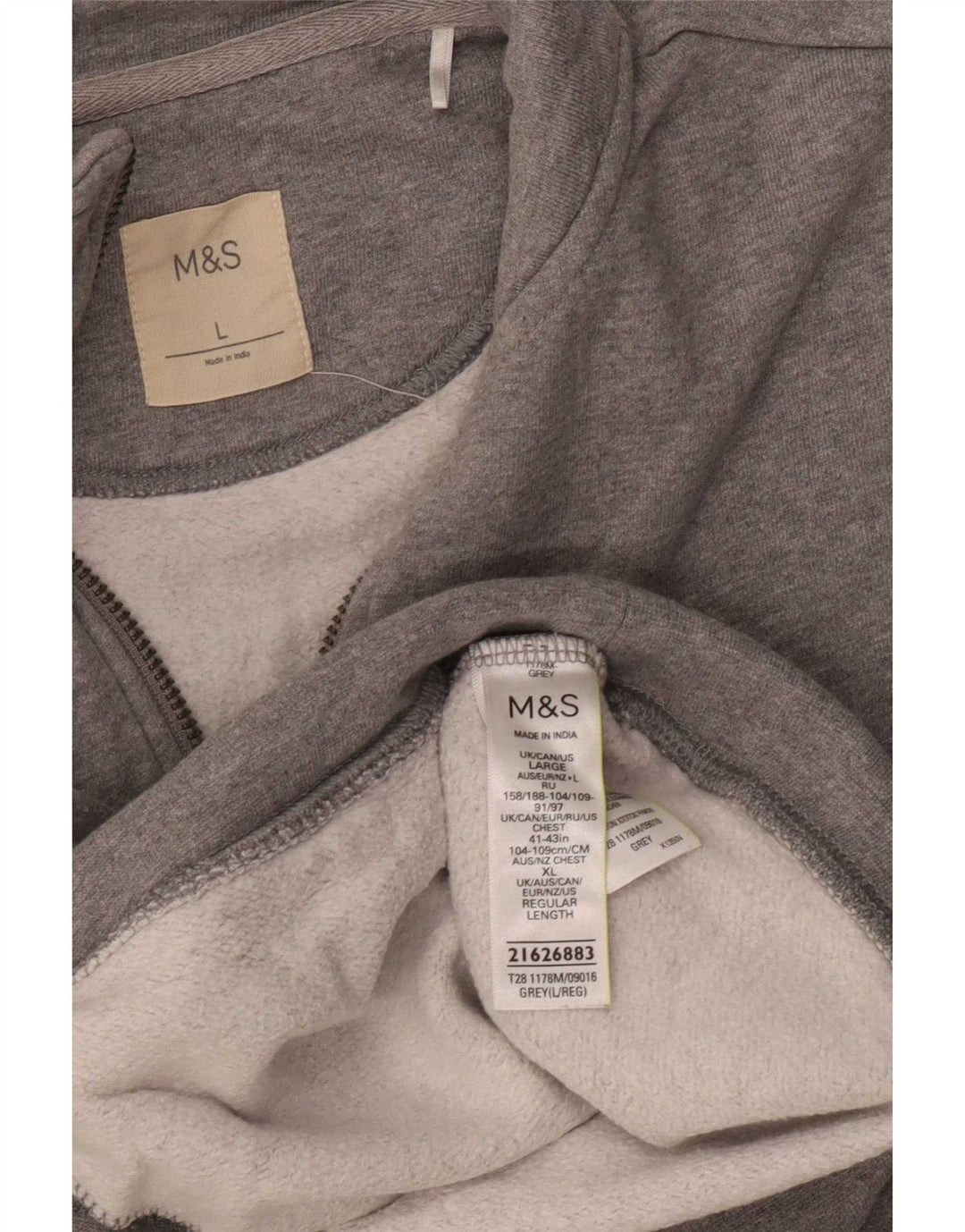 Pulover pentru bărbați Marks & Spencer, cu fermoar, cu gât, bumbac mare, gri