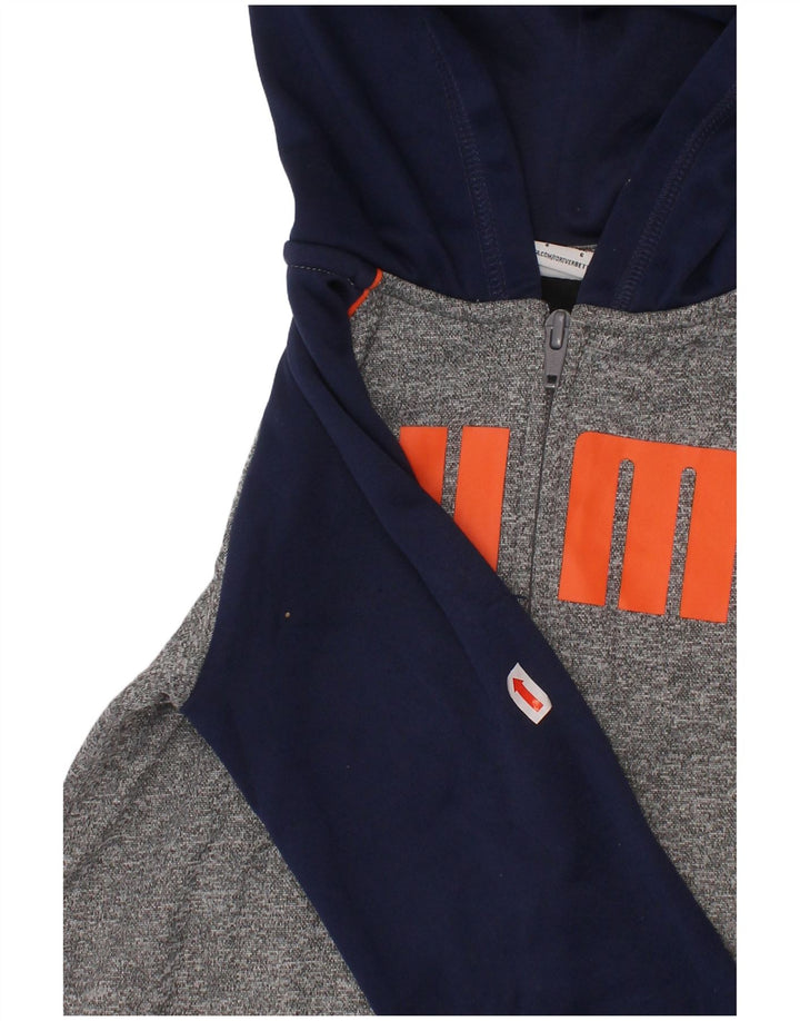 Pulover PUMA pentru băieți, cu grafică, cu fermoar, 5-6 ani, poliester color bloc de culoare gri