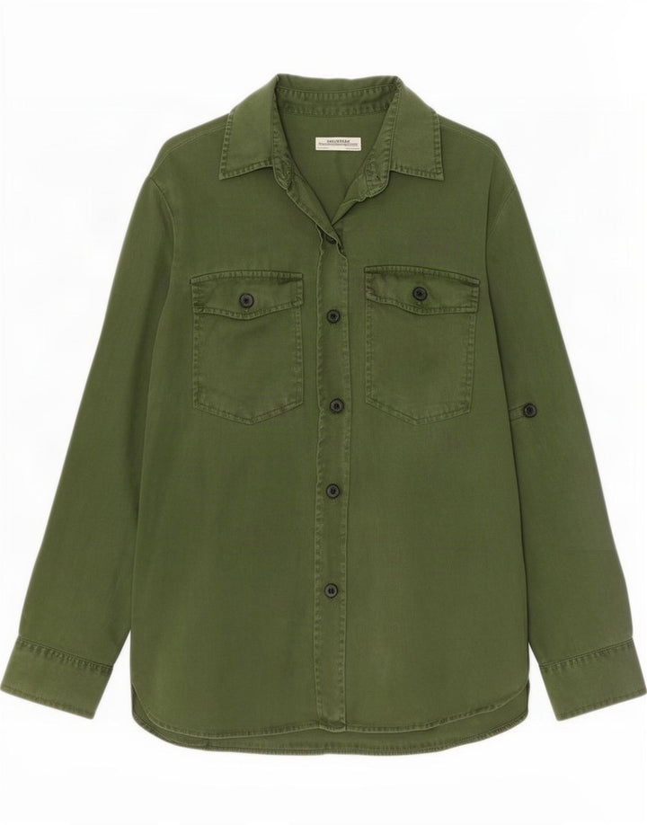 Cămașă de blugi pentru femei Zara UK 14 Lyocell verde mediu