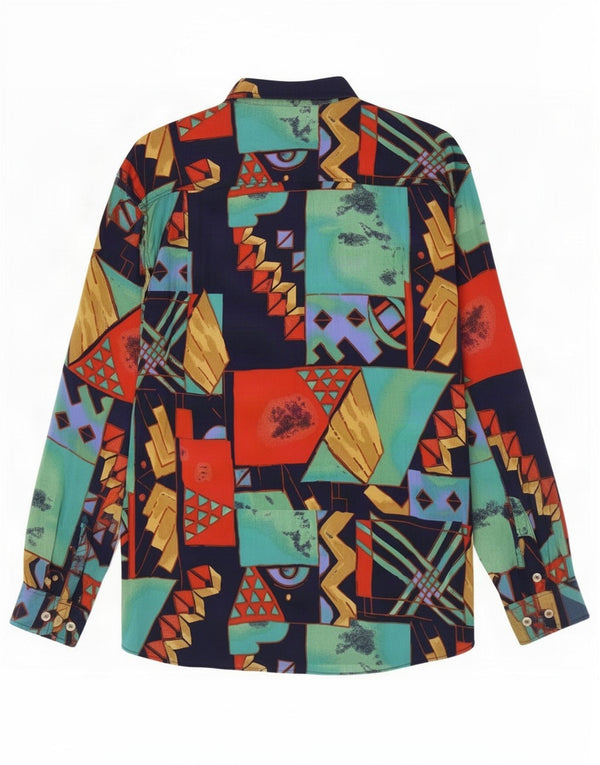Cămașă Vintage bărbați mare, multicoloră, geometrică, viscoză