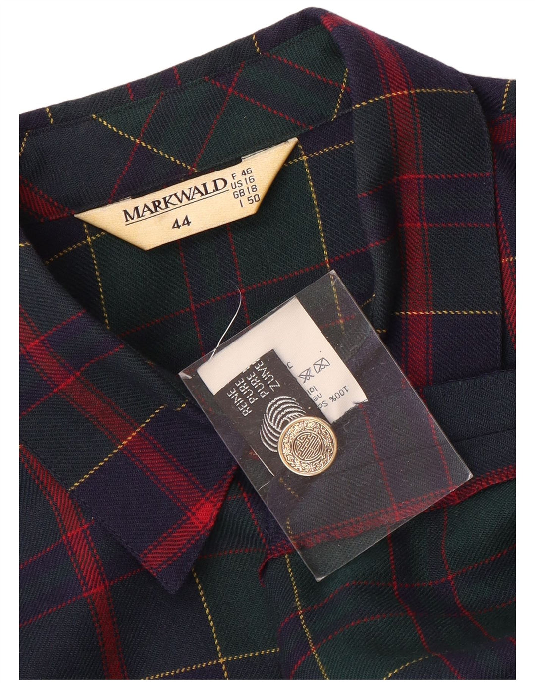 MARKWALD Jachetă pentru femei cu mâneci 3/4 și 7 nasturi, Marea Britanie 18, XL, bleumarin, carouri