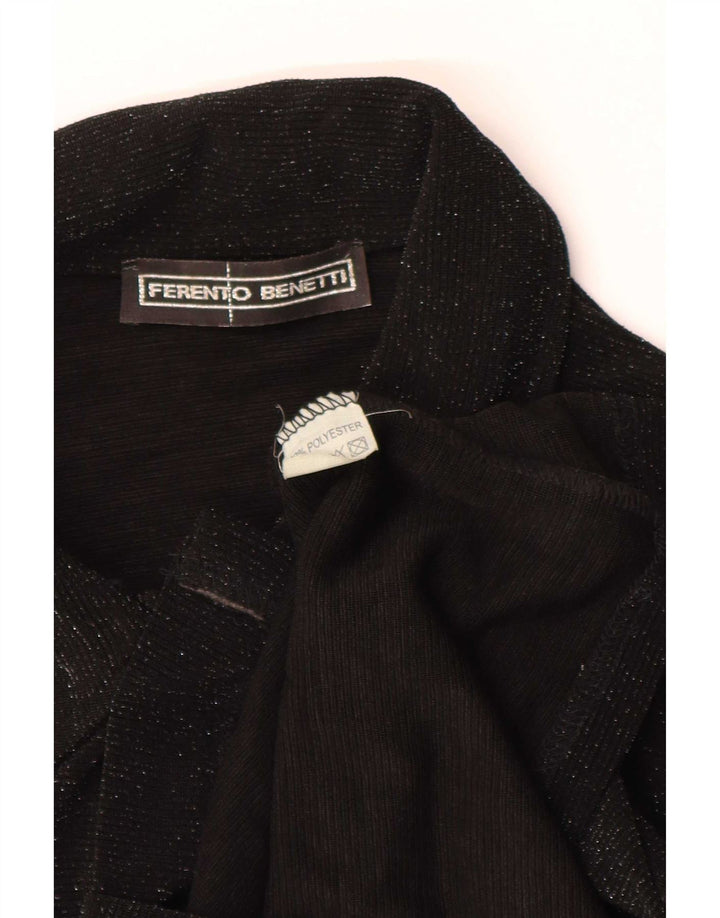 Bluză cămașă vintage pentru femei UK 8 Poliester negru mic