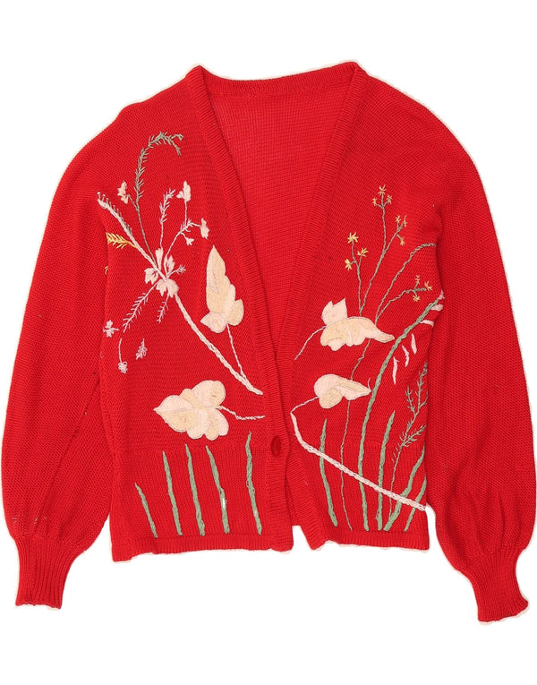 VINTAGE Pulover cardigan crop pentru femei UK 12 Medium Red Floral