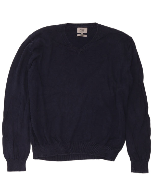 Pulover cu decolteu în V pentru bărbați Marks & Spencer, bumbac bleumarin 2XL