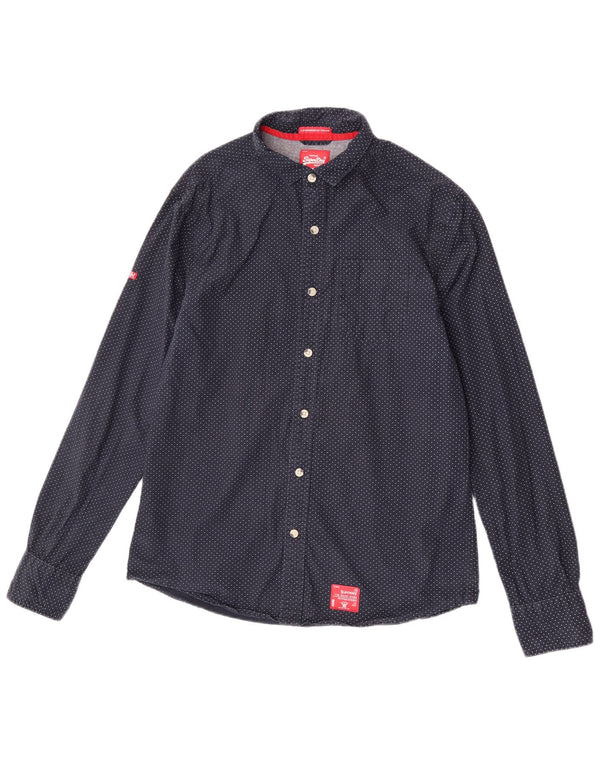 Cămașă pentru bărbați Superdry 2XL, bumbac cu buline bleumarin