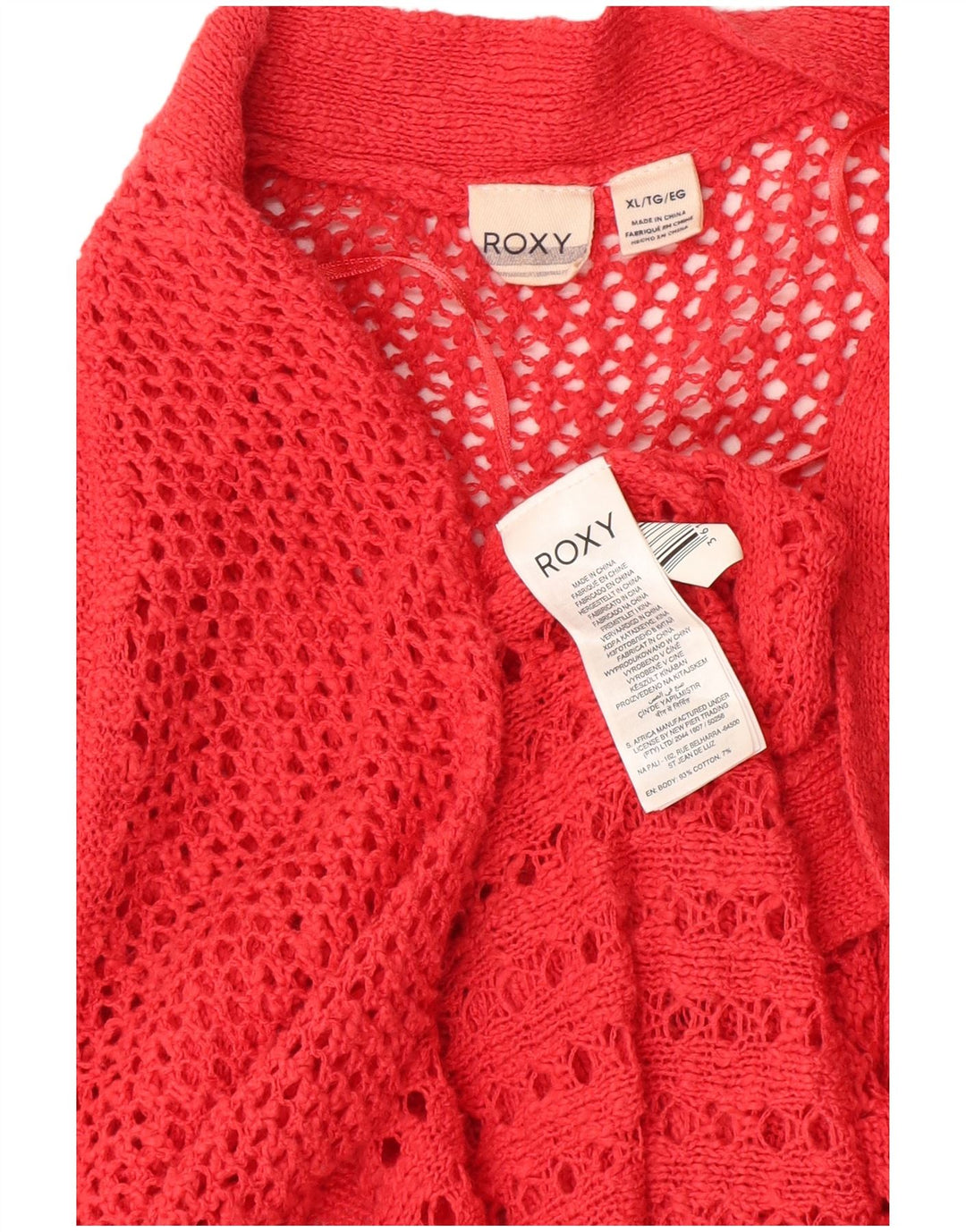 Pulover cardigan croșetat cu paragate ROXY pentru femei UK 18 XL bumbac roșu
