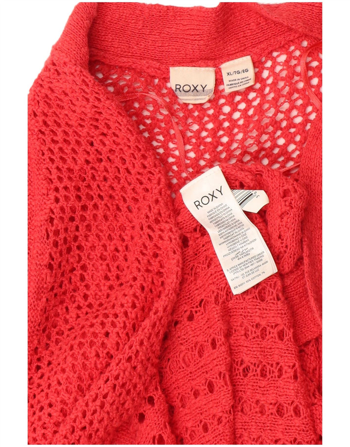 Pulover cardigan croșetat cu paragate ROXY pentru femei UK 18 XL bumbac roșu