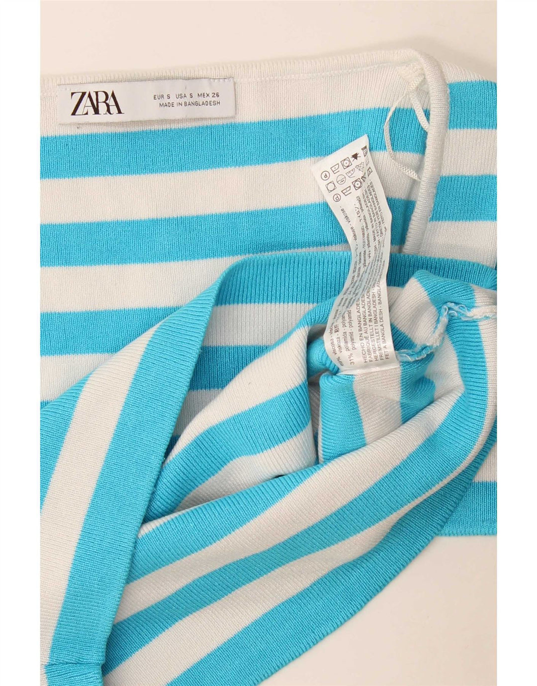 Crop Top pentru femei Zara UK 8 Small Blue Striped Viscose