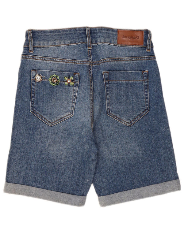Pantaloni scurți Desigual Denim Denim W26 Small Blue Floral Bumbac
