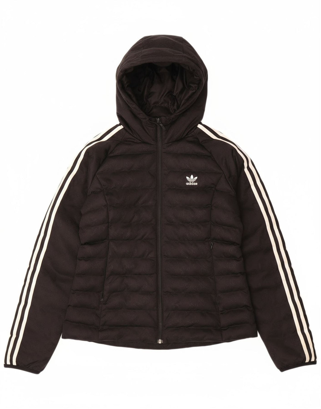 ADIDAS Womens Hooded Padded Jacket UK 14 Medium Black Polyester Logo