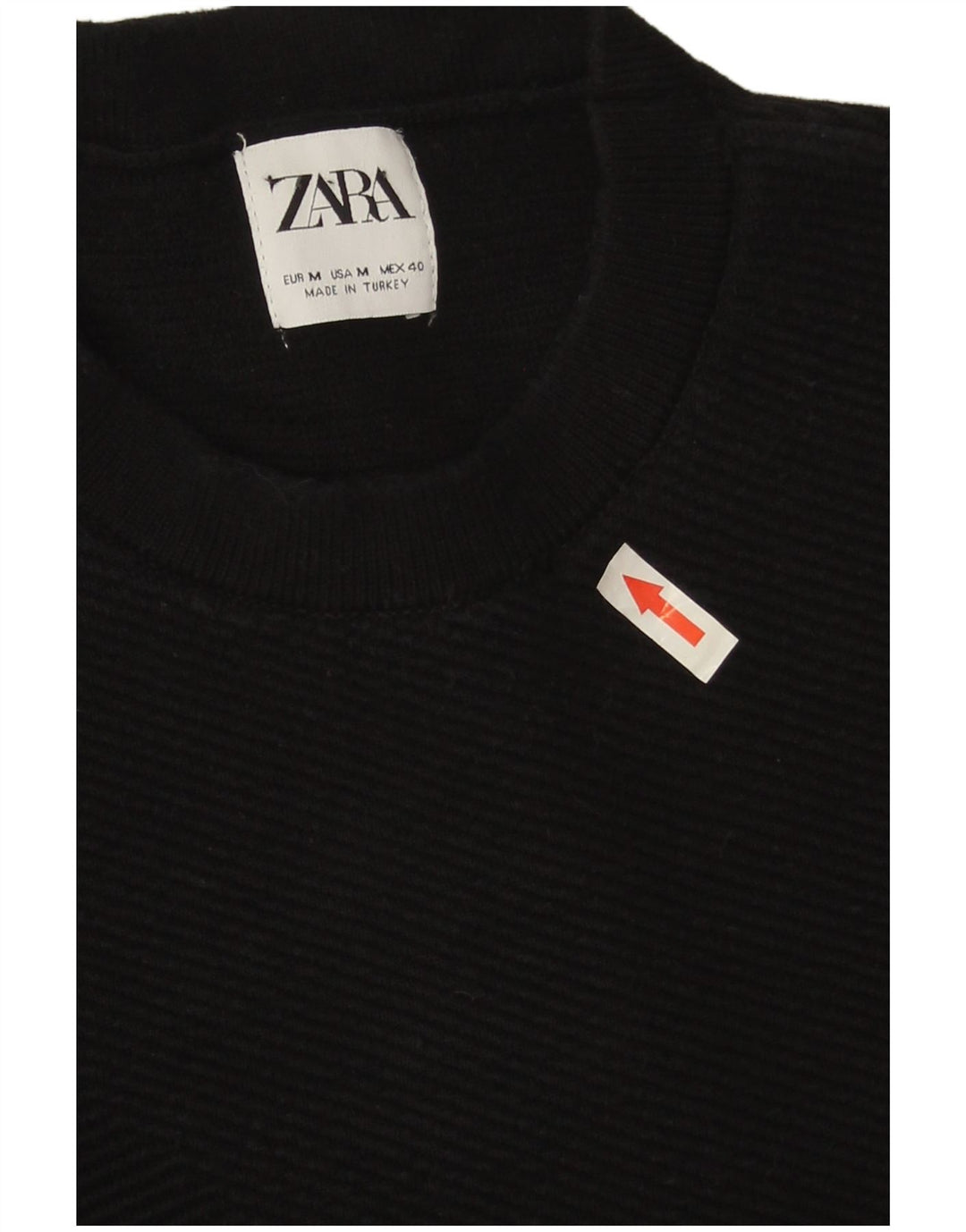 Pulover pentru bărbați Zara, cu gât roșu, bumbac mediu negru