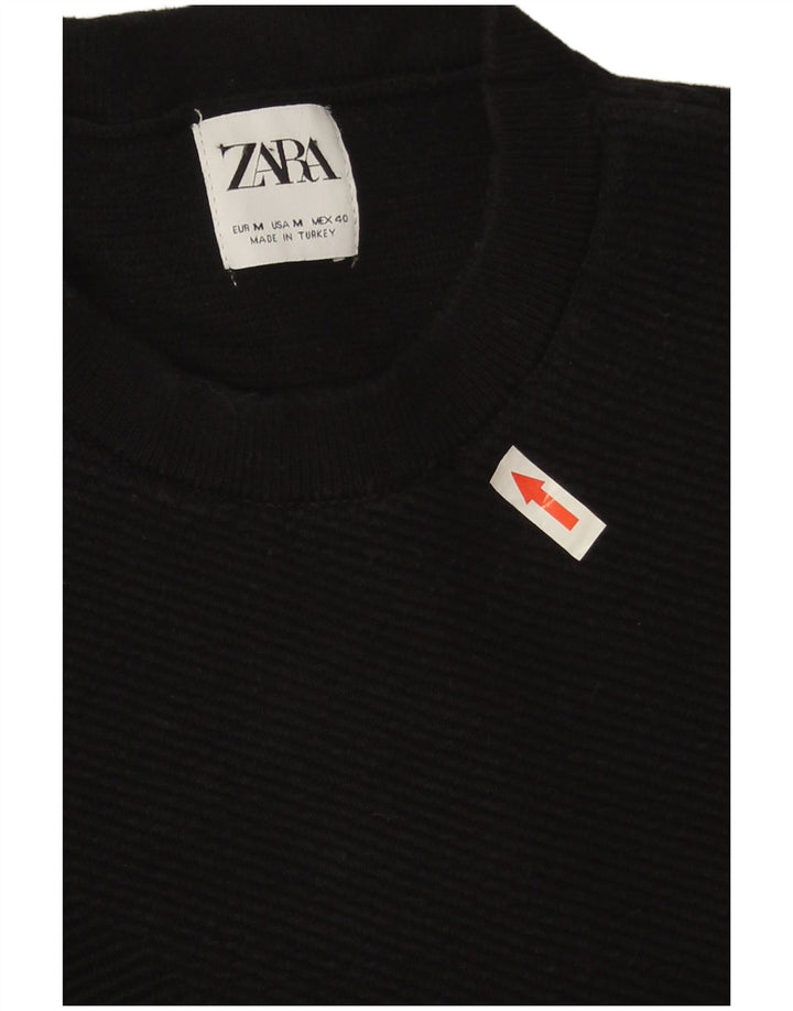 Pulover pentru bărbați Zara, cu gât roșu, bumbac mediu negru