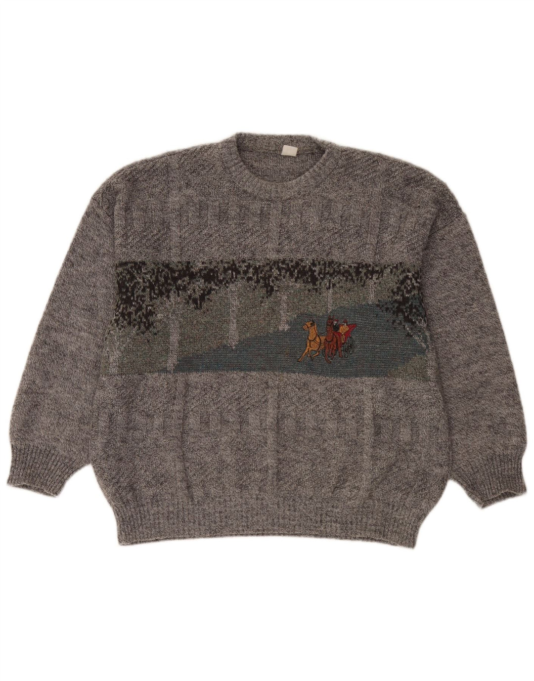 Pulover vintage pentru bărbați cu gât roșu, XL, gri