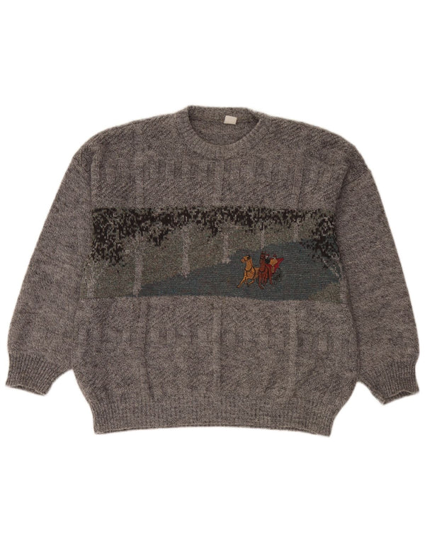 Pulover vintage pentru bărbați cu gât roșu, XL, gri