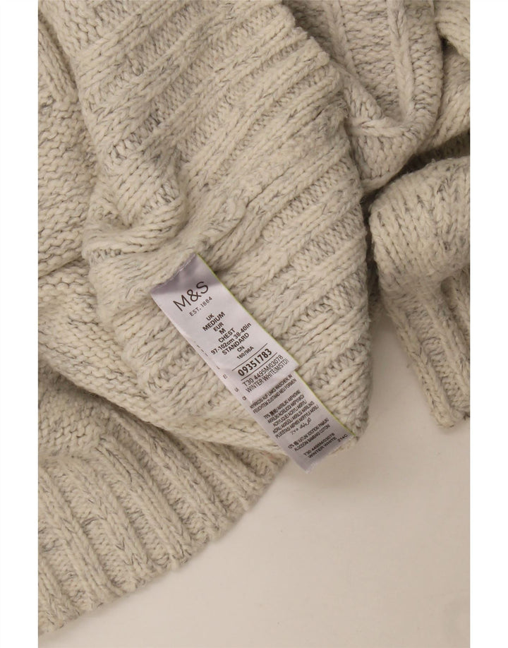 Pulover pentru bărbați Marks & Spencer, cu fermoar, cu gât, alb mediu, cu pete acrilice