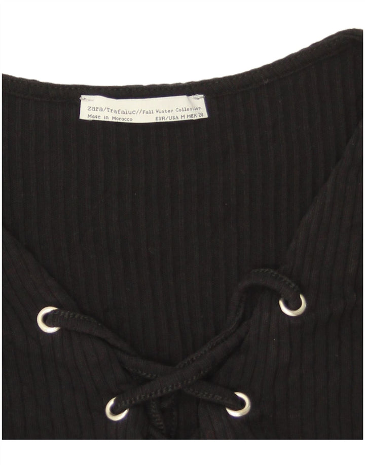 Crop Top pentru femei Zara cu mânecă lungă UK 12 Medium Negru