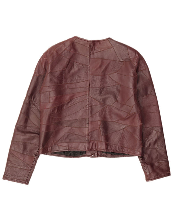 Jachetă de piele vintage pentru femei UK 14 Medium Burgundy Patchwork