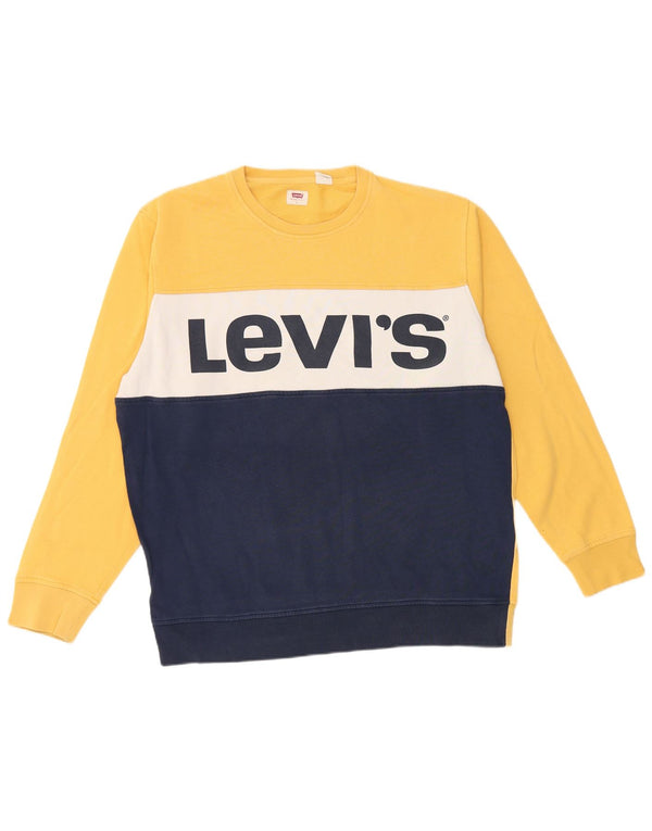 Pulover cu grafic pentru bărbați Levi's Pulover mare din bumbac color block, galben