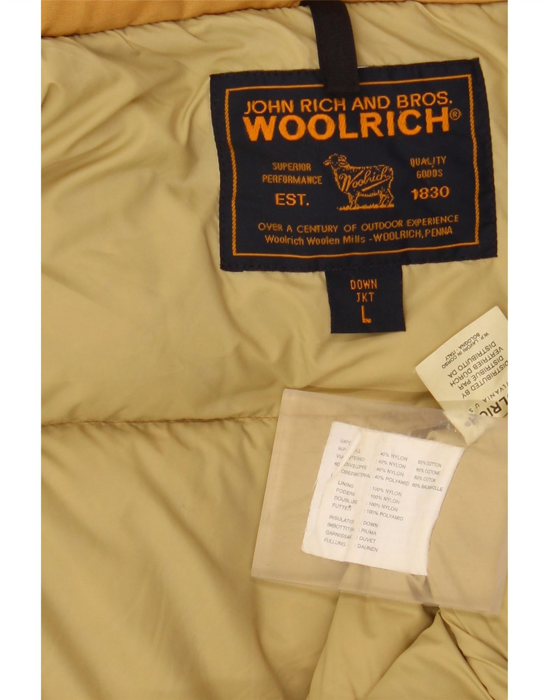 Gilet căptușit pentru bărbați Woolrich UK 40, nailon galben mare