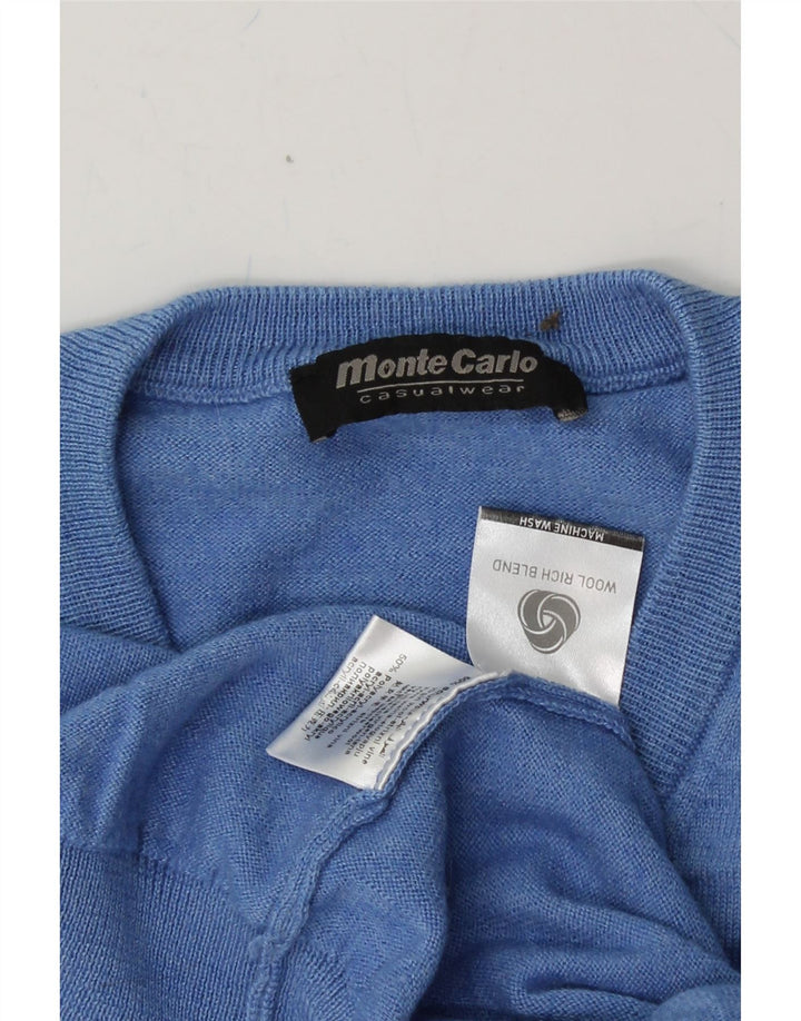 MONTE CARLO Mens V-Neck Jumper Sweater Medium Blue Acrylic Vintage Monte Carlo and Second-Hand Monte Carlo from Messina Hembry 