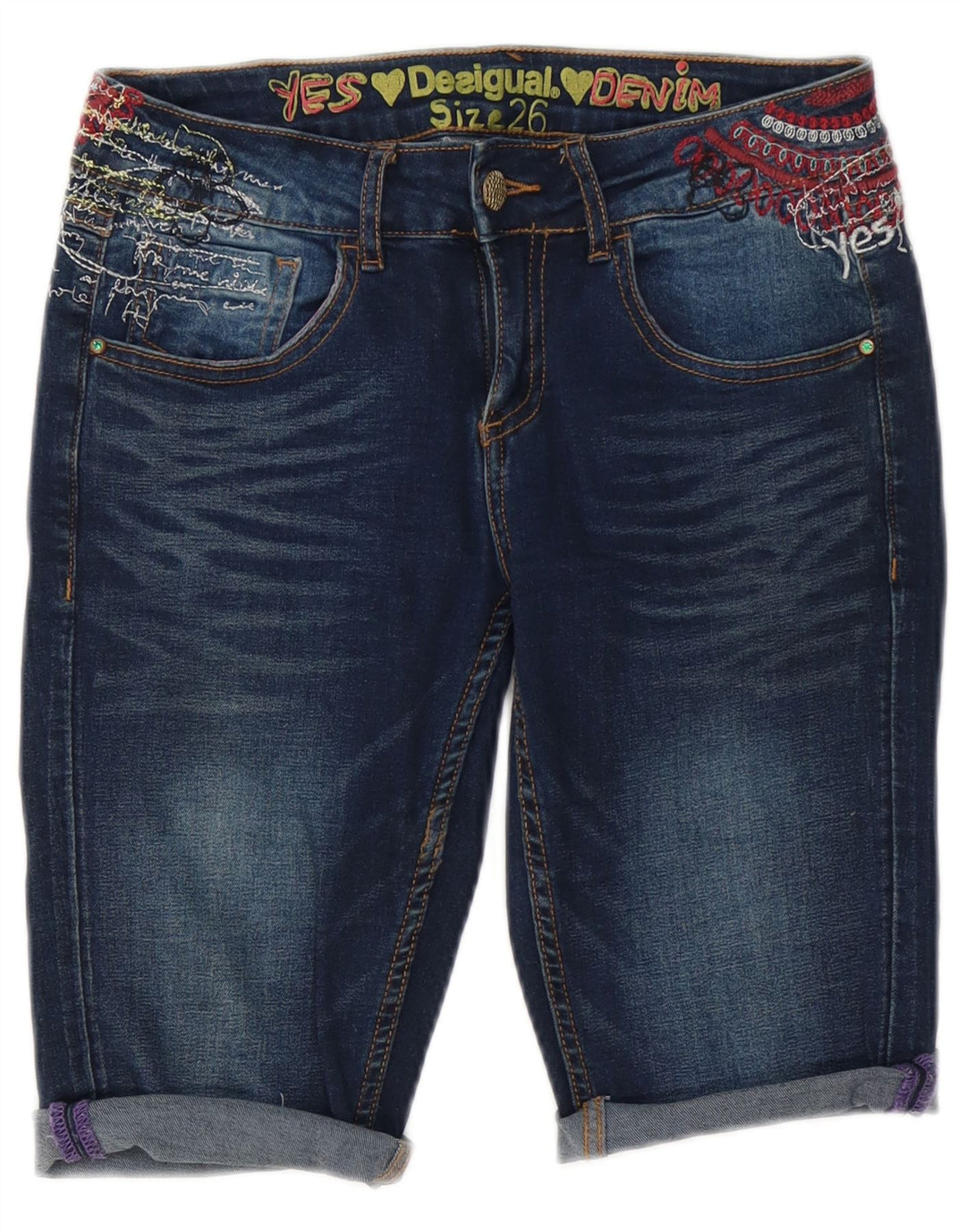 Pantaloni scurți Desigual Graphic Denim W26 Small Blue Bumbac