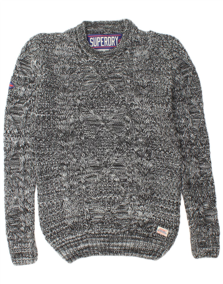 Pulover pentru bărbați SUPERDRY cu decolteu rotund, gri mediu, cu pete acrilice