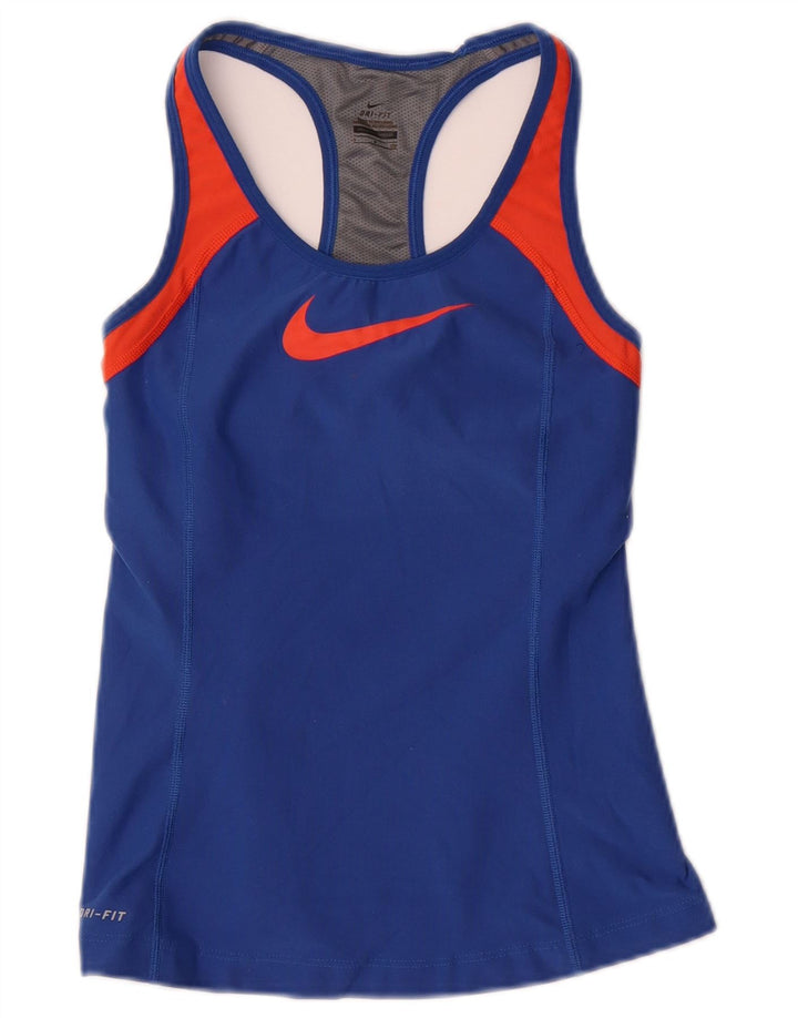 Top cu vestă grafică NIKE Dri Fit pentru femei UK 8, mic, bleumarin, color block