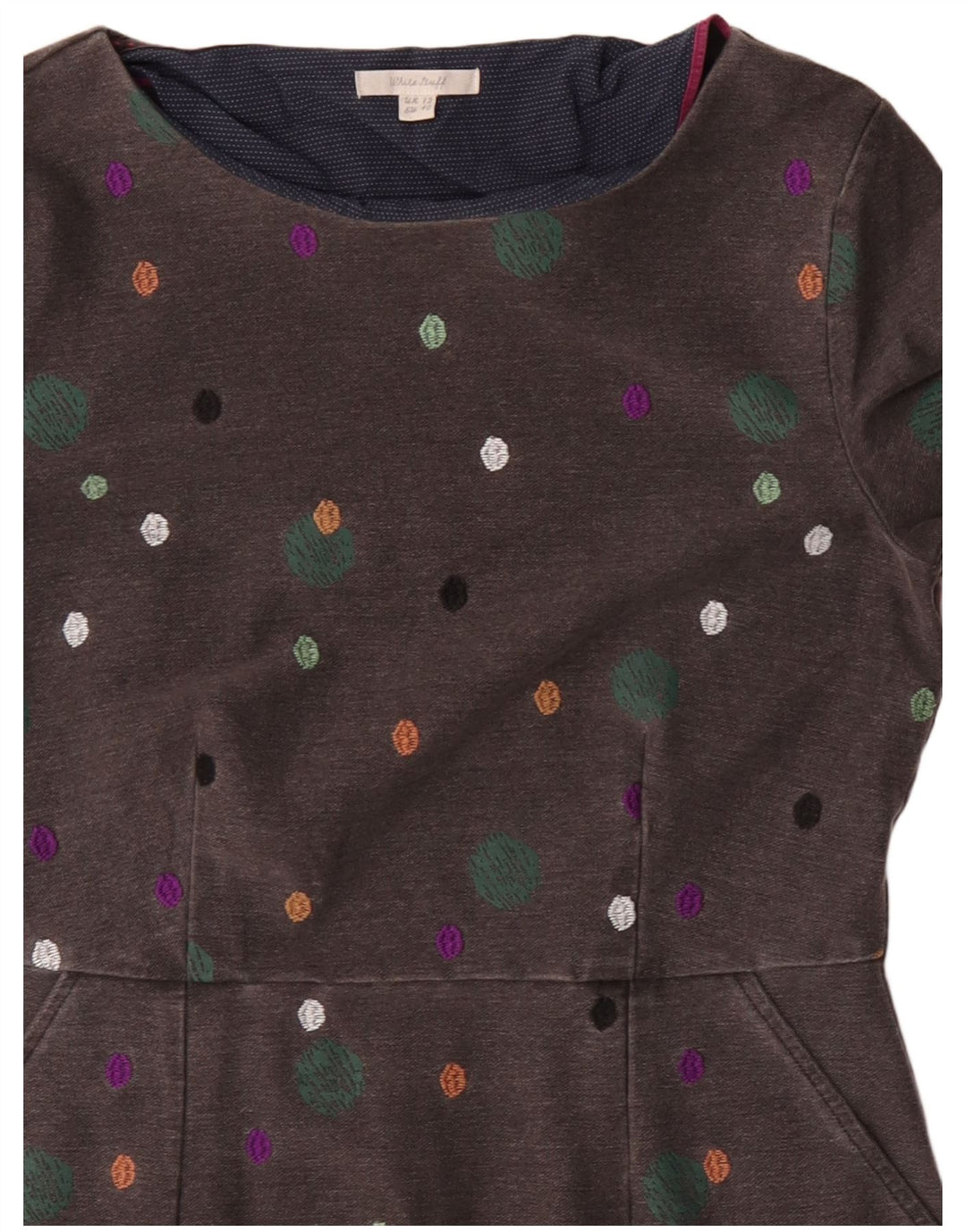 WHITE STUFF Rochie pentru femei cu mâneci 3/4 UK 12 Medium Grey Spotted