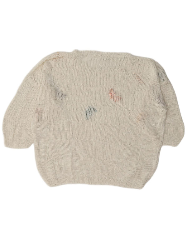 Pulover vintage pentru femei, cu grafică, cu gât de barcă, UK 18 XL Fluture alb
