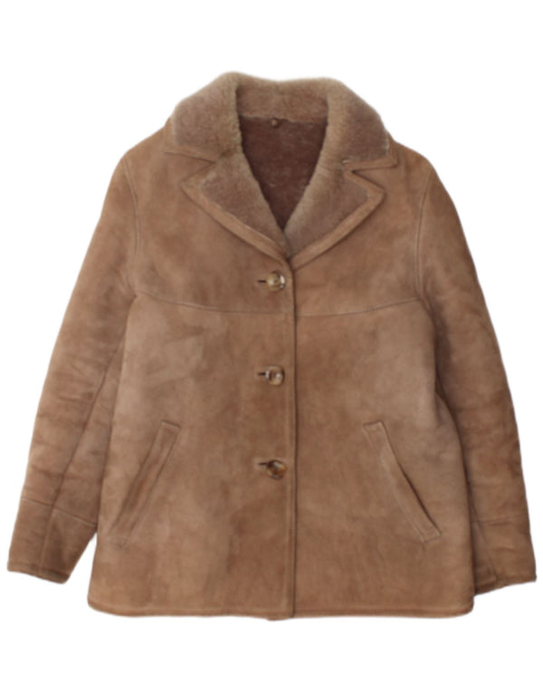 Jachetă vintage oversize din shearling pentru femei IT 36 XS piele maro de miel