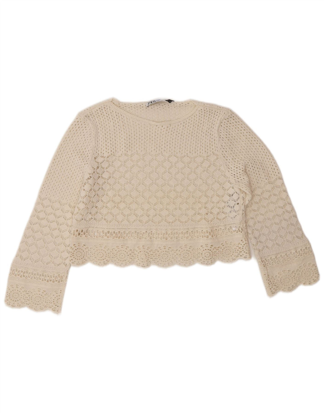 Crop Top Crochet pentru Damă Zara UK 10, Poliester Alb Mic