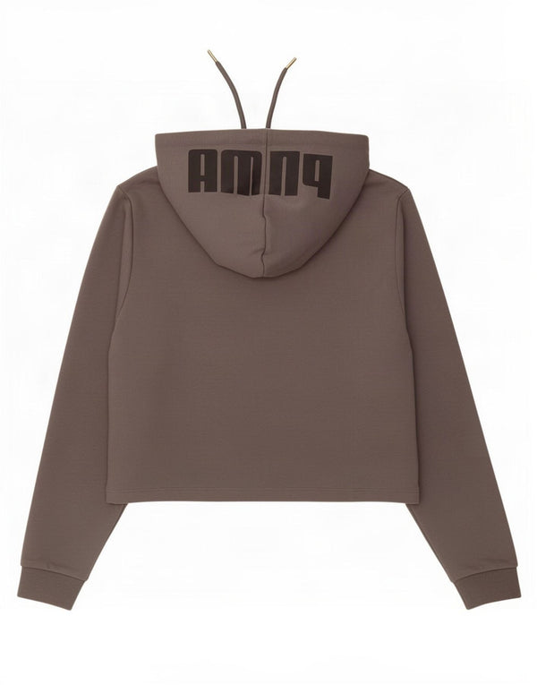 Puma Crop Graphic Hoodie Jumper pentru femei UK 10 Small Grey Bumbac