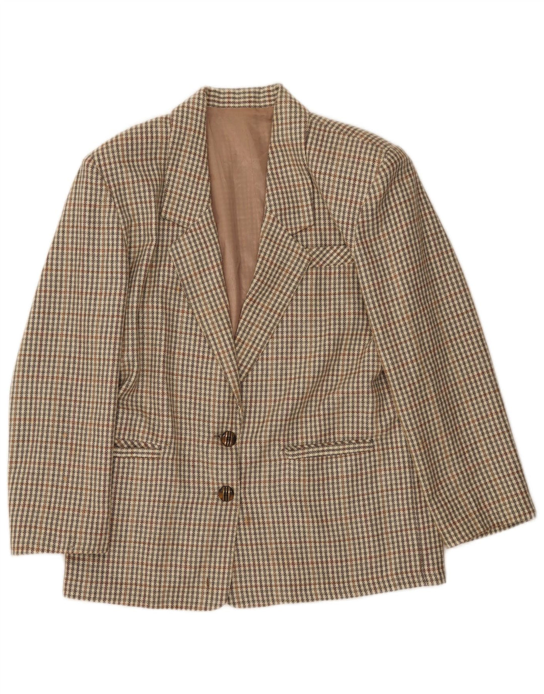 Jachetă vintage pentru femei cu 2 nasturi IT 46 Lână mare kaki vichy