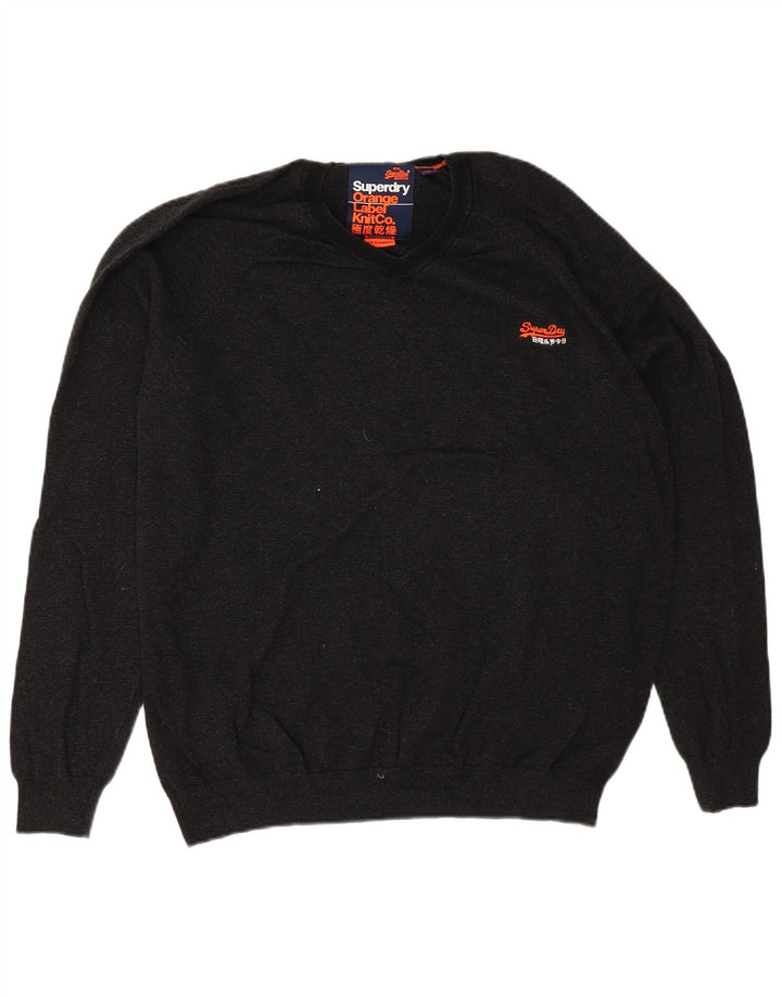 Pulover cu decolteu în V Superdry pentru bărbați, bumbac gri 2XL