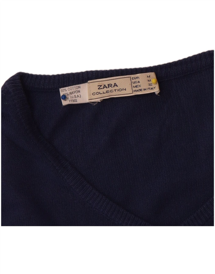 Pulover cardigan pentru femei Zara UK 14 Medium Bluemarin Bumbac